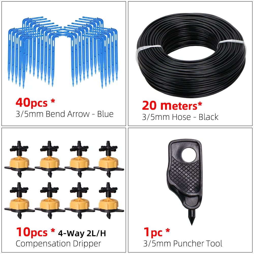 Greenhouse Drip Irrigation 4-way 3/5mm Drip Arrow 2-way Transmitter Irrigation Watering System for Pot Garden Lawn