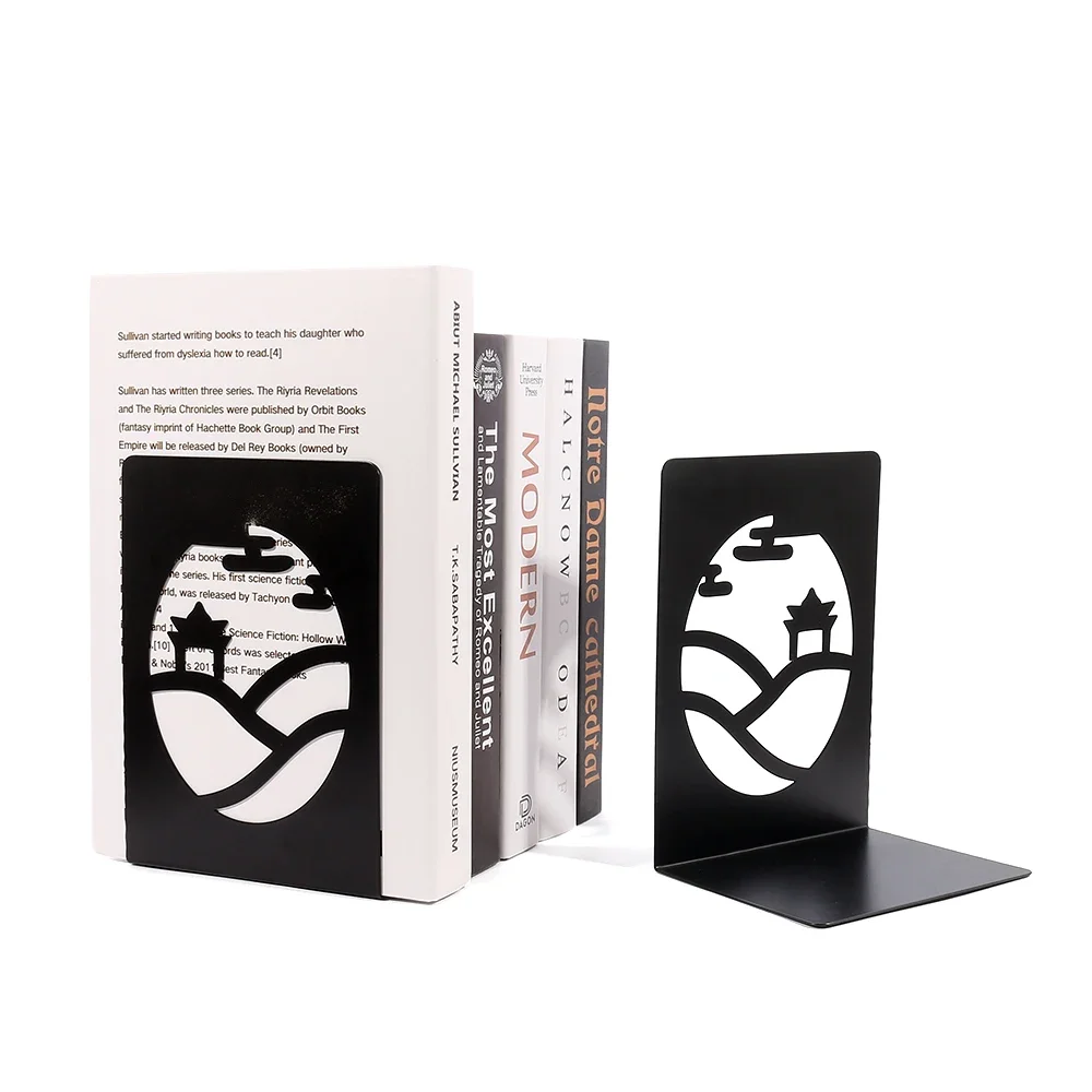 Hollow Scenery House Metal Bookends Pavilion Exquisite Office Table Ornament Book Organizer Stationery for Students Teachers