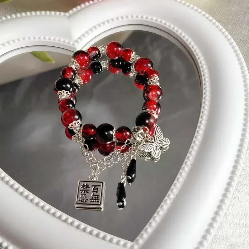 New Trendy Red Beaded Chain Bracelet for Women Simple Hollow Butterfly Pendant Bracelets Jewelry Gifts Accessories