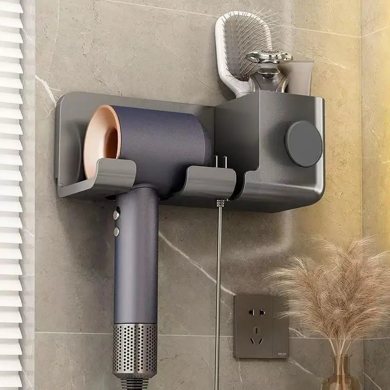 Hair Dryer Holder 1pc Wall-Mounted Perforation-Free Multi-Functional Bathroom Storage Rack