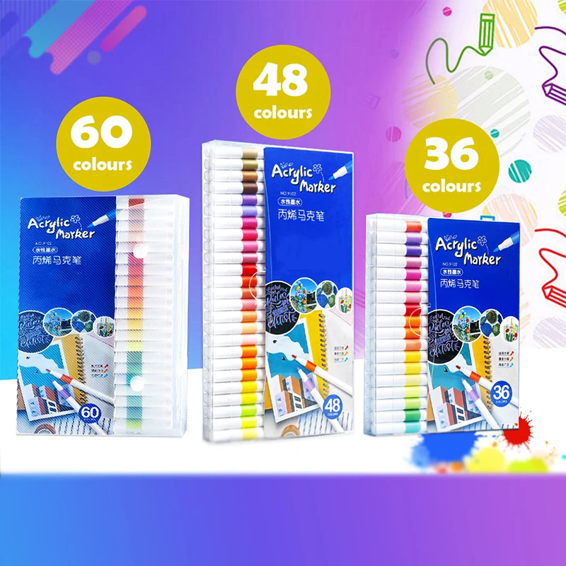 12/24/36/48/60 Colors Acrylic Paint Marker Set Art Markers Painting Pen Graffiti For Stone Ceramic Glass Wood Manga Art Supplies watercolor marker pen