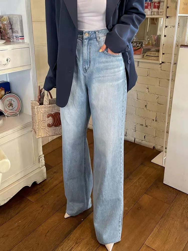 BZVW Casual Vintage Niche Designer Jeans For Women Loose Straight High Waist Print Denim Pants Female 2024 New Trendy 25X0664