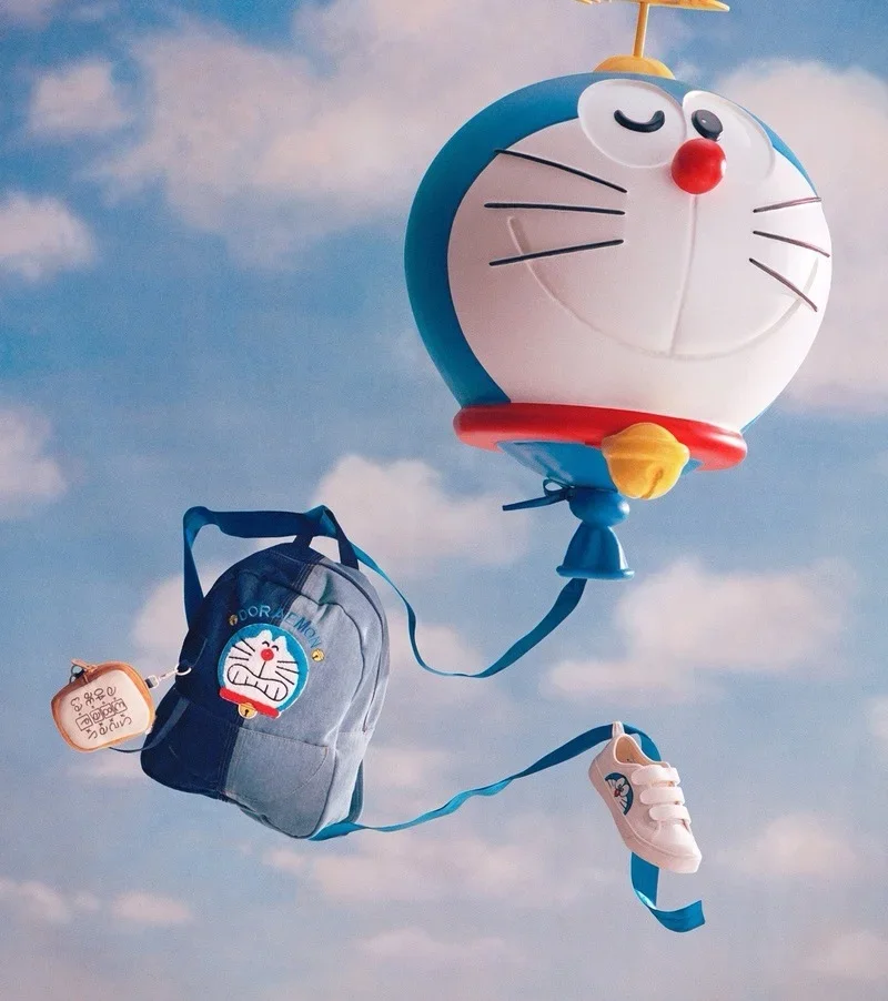 Doraemon Backpack for Girls Cowboy Twill Fabric Cartoon Embroidery Bags Cute Child Backpacks with Coin Purses Kawaii Schoolbags 4