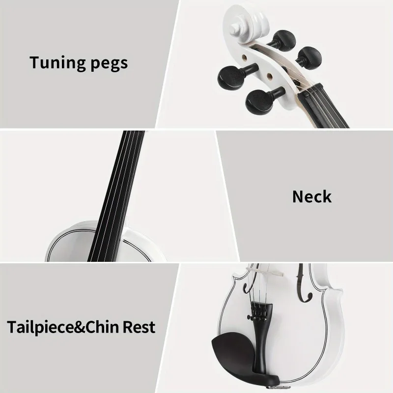 Full Size 4/ 4 Violin Set for Adults Beginners Students with Hard Case, Violin Bow, Shoulder Rest, Extra Strings (black, White)