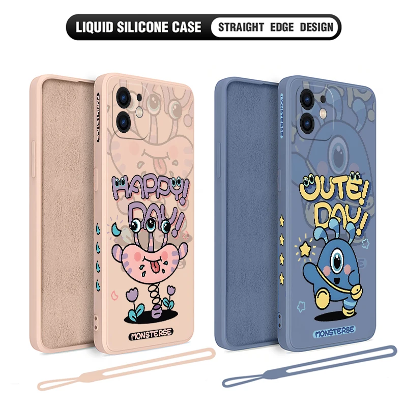 Милый мультяшный чехол для телефона для iPhone 15 14 13 12 11 Pro Max Mini X XR XSMAX 8 7 Plus, мягкий силиконовый чехол с ремешком на руку
