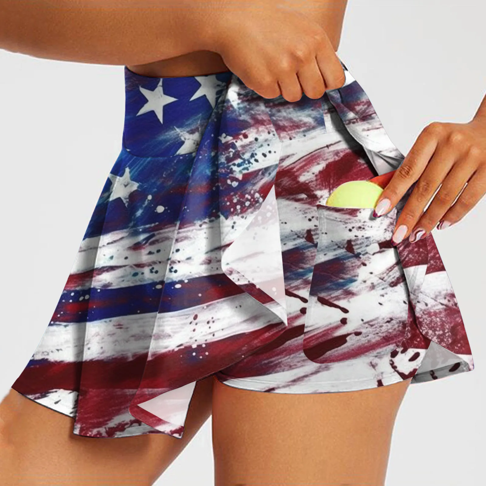 Women Independence Day Print Casual High Waist Tennis Skirt Pleated Skirt Pocket Athletic Skirts Women