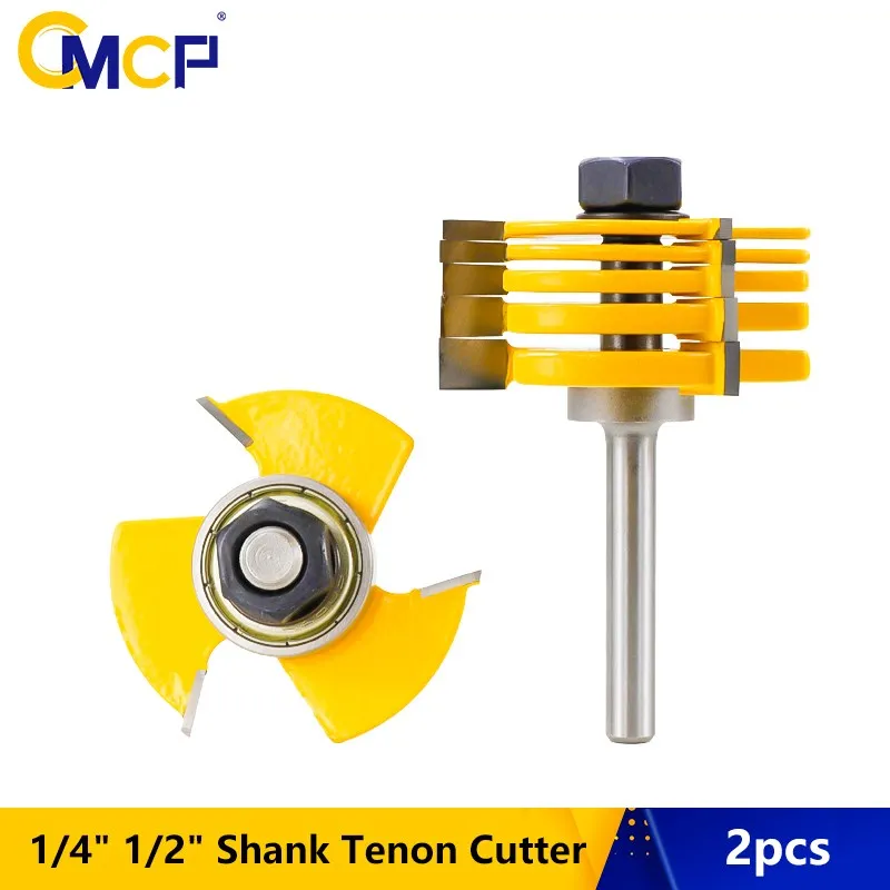 

CMCP Milling Cutter 1/4'' 1/2'' Shank T Slot Tenon Chisel Mill Cutter 2pcs Adjustable Router Bit Woodworking Tool