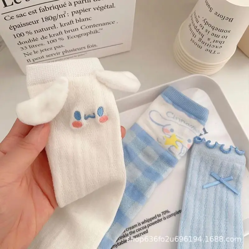 3Pcs Kawaii Anime Sanrio Mid-Tube Socks Cinnamoroll Cute Student Autumn Four Seasons Comfortable Sweat-Absorbing Socks Toys Girl