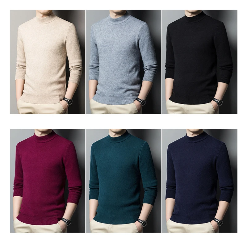 Autumn Winter Men's Cashmere Sweater Half Turtleneck Men Sweaters Knit Pullovers For male Youth Slim Knitwear Man Sweater 2