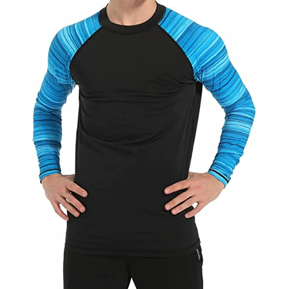 Mens Swimming T-shirt UV Protection Rash Guard Long Sleeve For Beach Diving Surfing