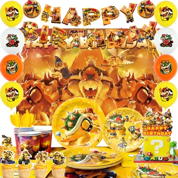 Party Supplies for Bowser Birthday,112pcs Decorations for King Kuppa party Banner,Plates,Cake Toppers,Tablecloths,Backdrop etc. 1