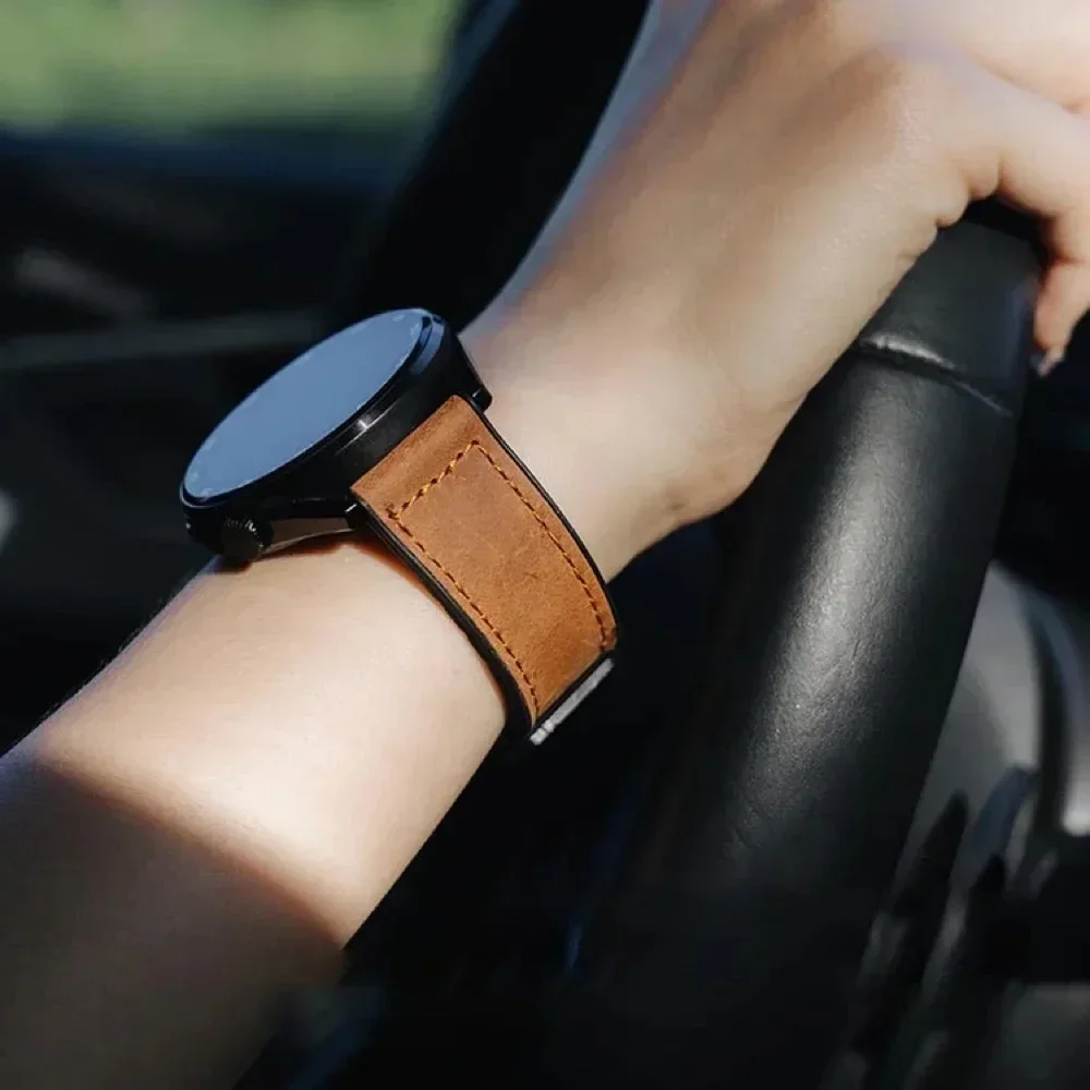 Elegant Leather Silicone Watch Strap - Premium Wristband Bracelet for Smartwatches (20mm/22mm)