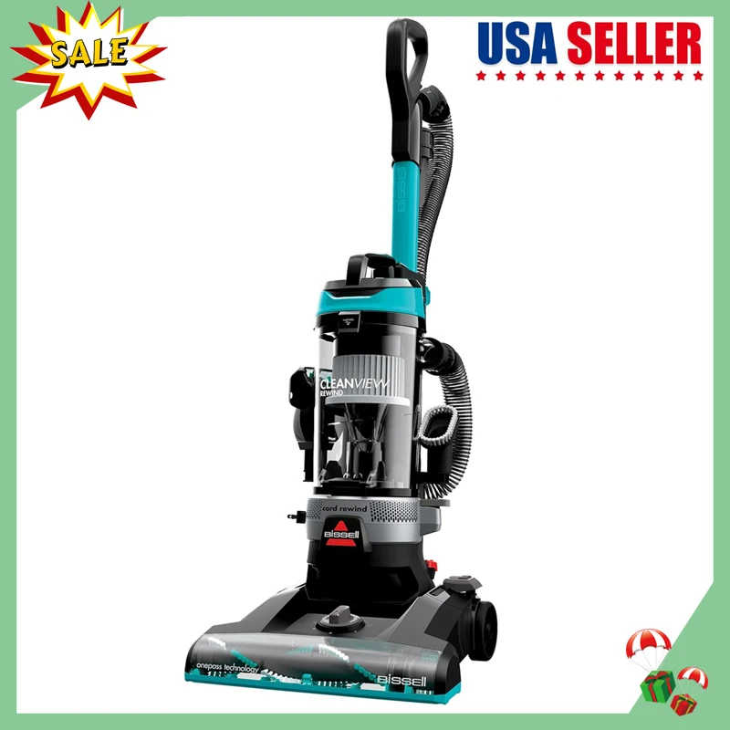 

BISSELL CleanView Rewind Upright Bagless Vacuum with Automatic Cord Rewind & Active Wand, 3534, Black/Teal/Gray