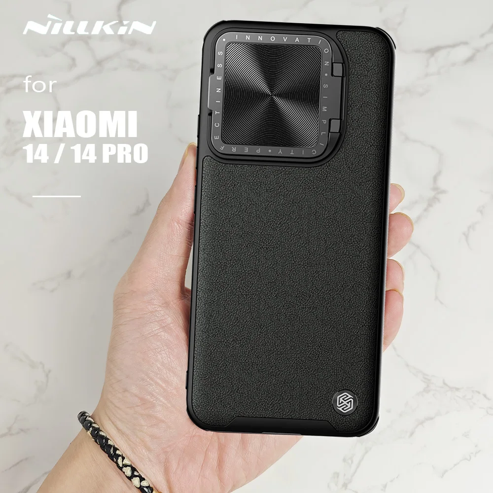 

Чехол для Xiaomi Mi 14 / 14 Pro, кожаный чехол Nillkin CamShield с подставкой, чехол для скользящей камеры для Xiaomi 14 Pro, чехол для объектива