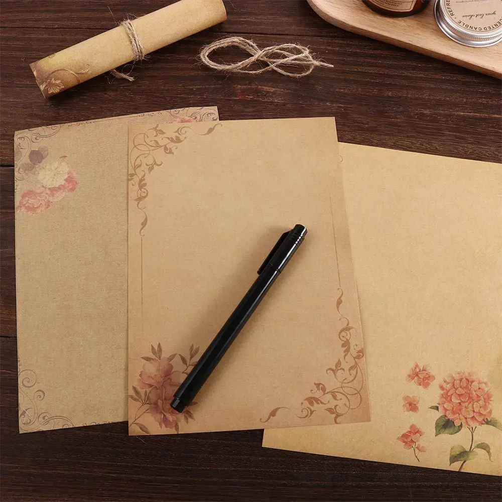 Invitation Flower Desig Letter Paper Craft Paper Kraft Paper with Rope Retro Vintage Letter Pad Writing Paper Envelope delvtch 30pcs set white craft paper envelopes vintage retro style envelope for office school card scrapbooking gift