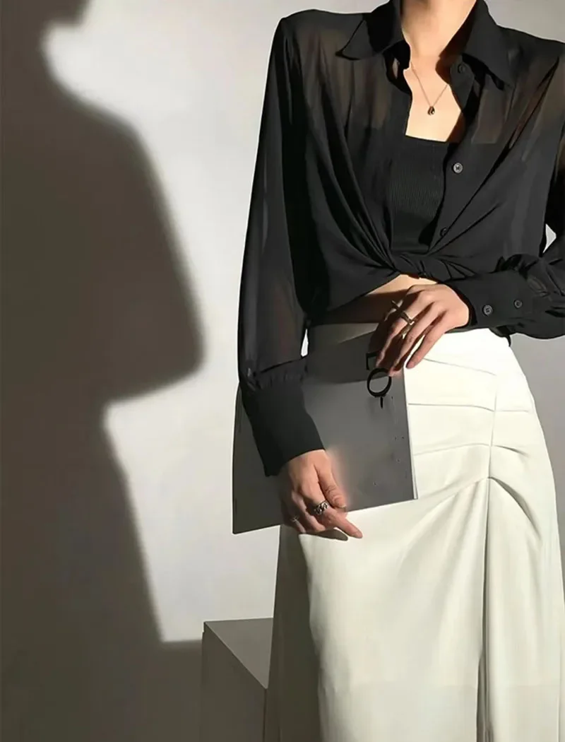Camisa Feminina Transparente Manga Longa