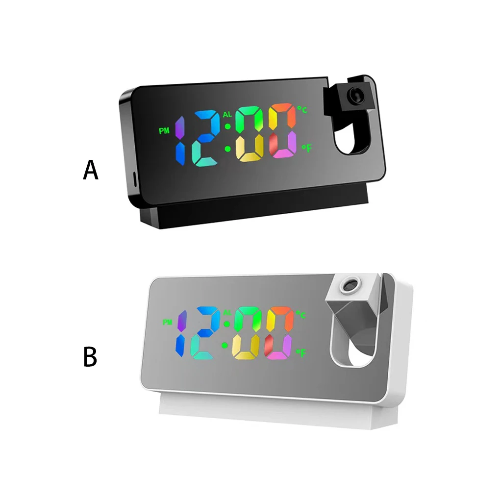 

Alarm Clock Ceiling Projection 8 Modes 12H 24H LED Digital Display Bedroom Thermometer Wake Up Portable Indoor Black