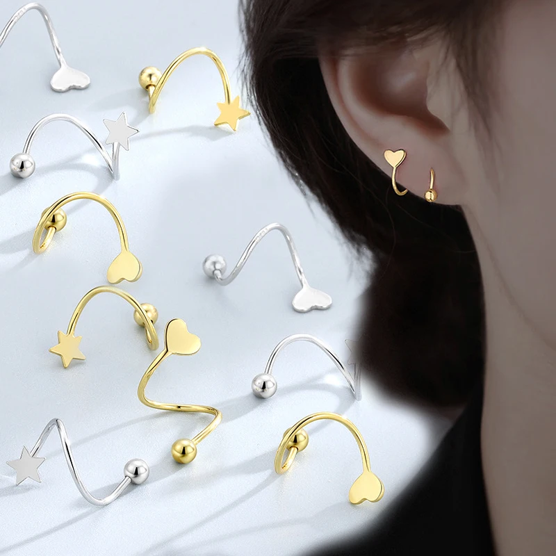 2 Pezzi In Acciaio Inossidabile Color Oro Minimal Heart Star Ear Studs Orecchino Donna Coreano Helix Studs Tragus Cartilagine Piercing Jewelry