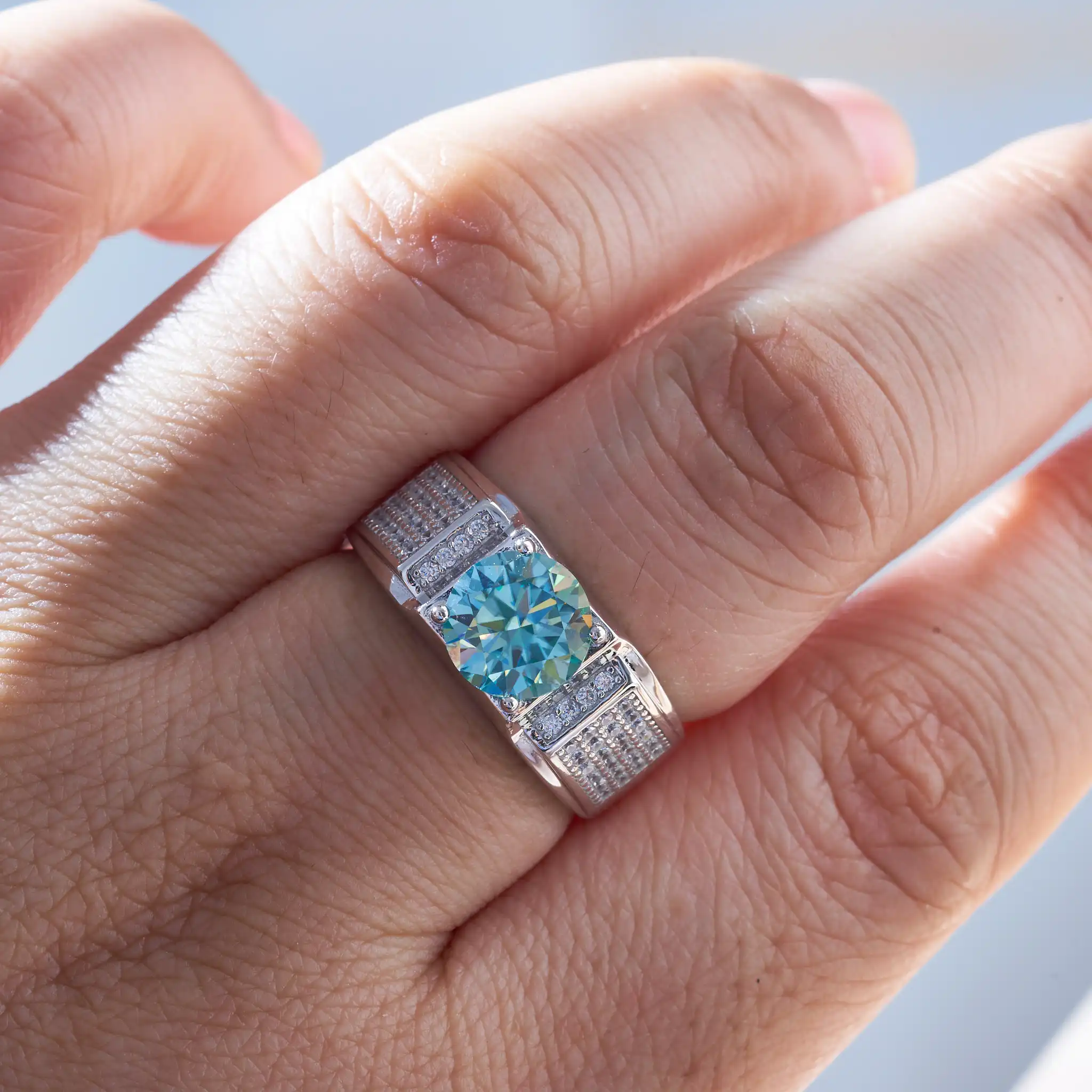 خاتم من الذهب الأبيض الصلب عيار 18 قيراط للرجال ،...