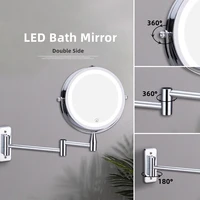 Wall Mounted Folding Arm Extend Bathroom Mirror With LED Light 10X Magnification Double Side Touch Dimming Makeup Mirrors 2