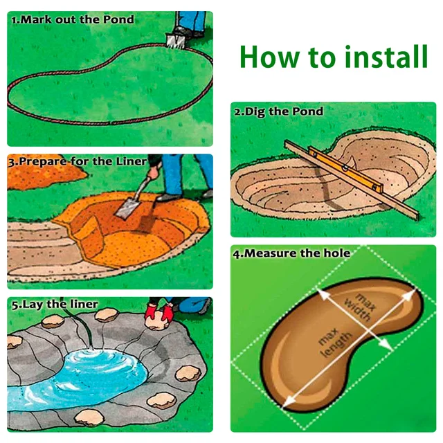 Fish -Tó Bélés Rugalmas Kertek Medencéi Membrán Vízálló Patakok Szökőkutak Tereprendezés Fekete - Image 5