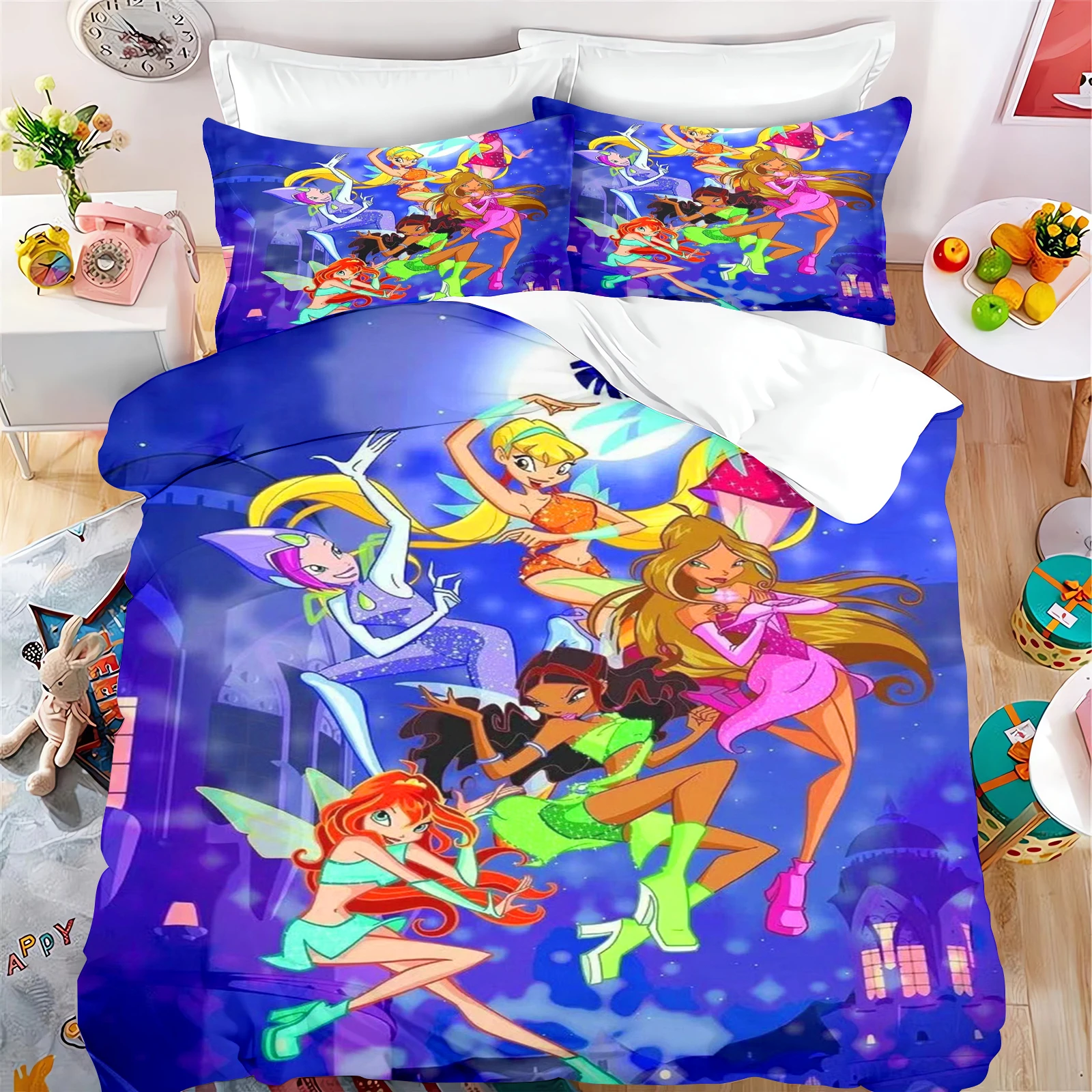 Cartoon Winx Club Printed Bedding Set Soft Duvet Cover Set Quilt Cover Pillowcase Set Home Textile Bedclothes for Kids Adult Boy 6