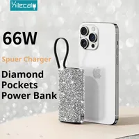 66W Mini Power Bank Portable External Battery Pack Built in Cable Diamond Pockets Power bank Spare Battery for iPhone16 Samsung 1