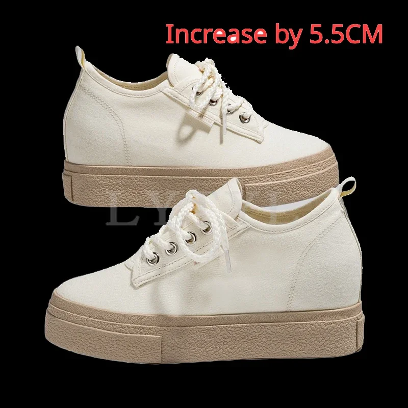 

Women's Canvas Shoes Casual Breathable Elegant Platform Woman Shoes 2023 New Lace-up Height Increasing Sneakers White Lady B1-11