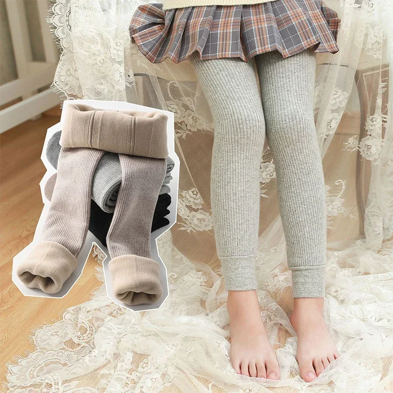 

2023 Autumn Winter Girls Pant Baby Cotton Warm Leggings Children's Velvet Pants Solid Color Trousers Kids Clothes Casual