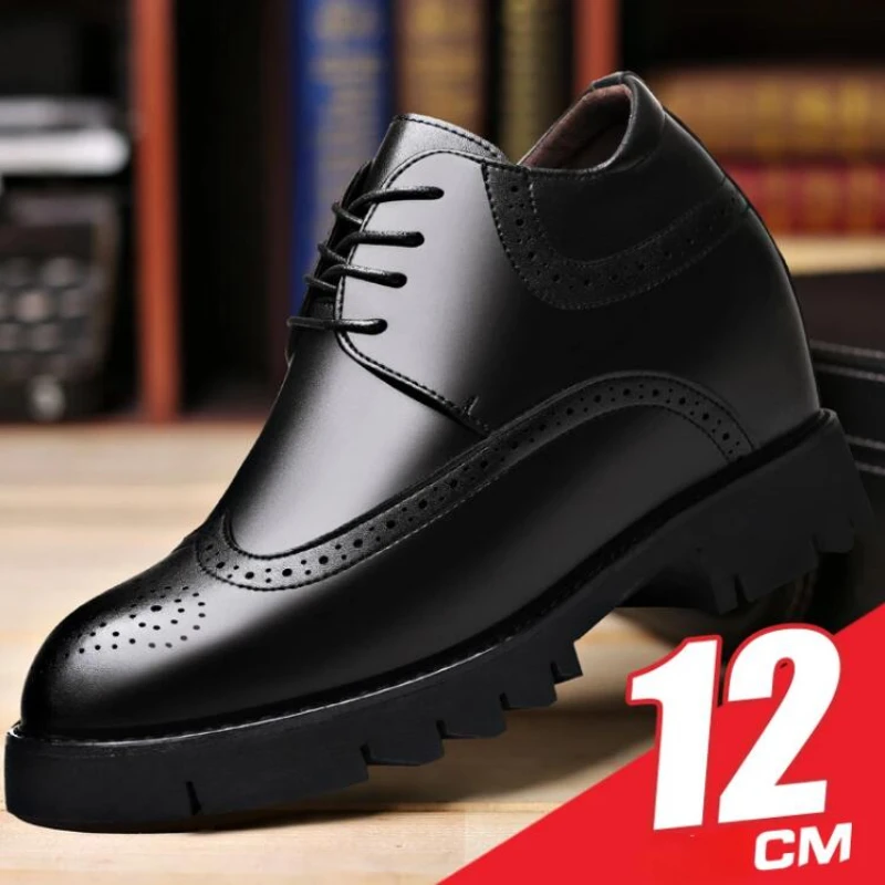 Bullock Carving High-heeled Height-increasing Shoes for Men Elevator 12cm Men's Dress Leather Shoe Daily Height-increased Shoes