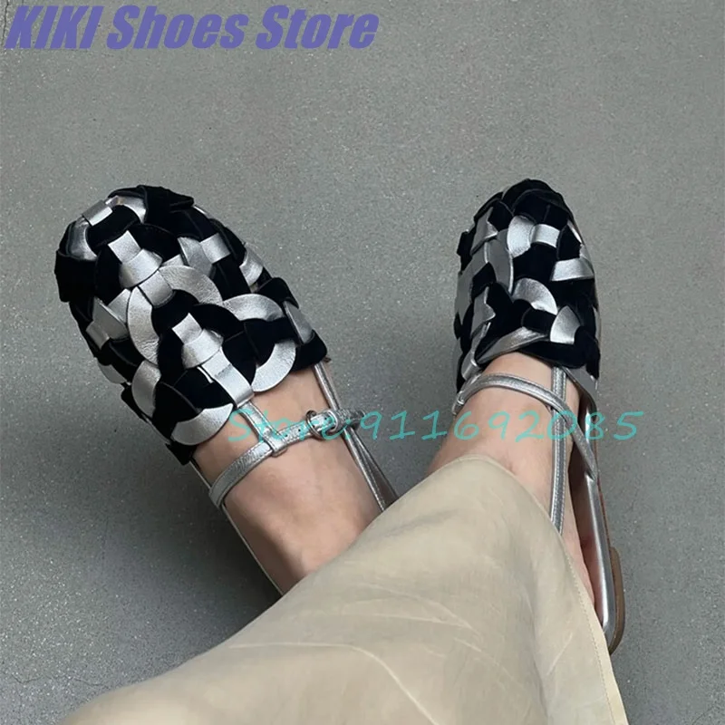 

Braided sandals women's spring and summer new retro British style round toe color matching flat shoes Mary Jane shoes