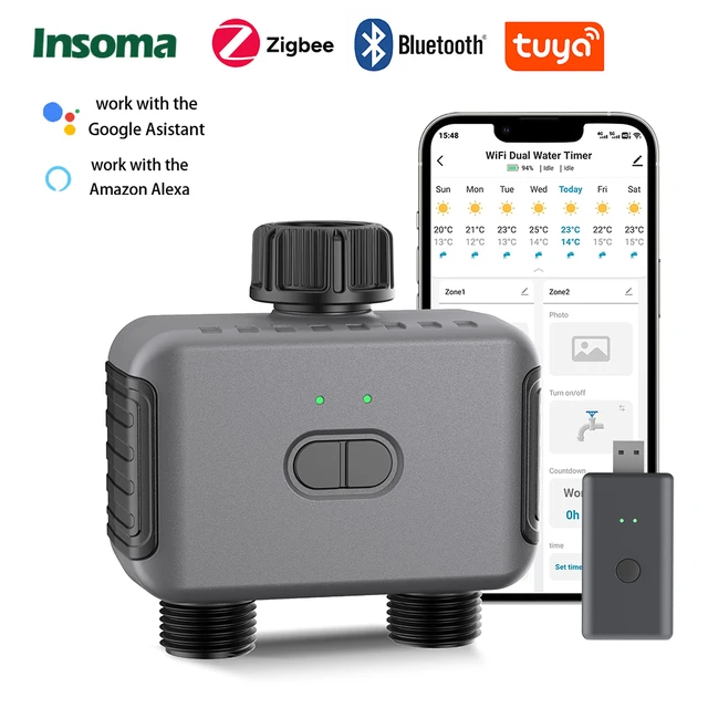 Zigbee/Wifi Automatic Water Timer with Gateway Dual Hose Garden Irrigation Watering System Sprinkler Programmer support Alexa 1