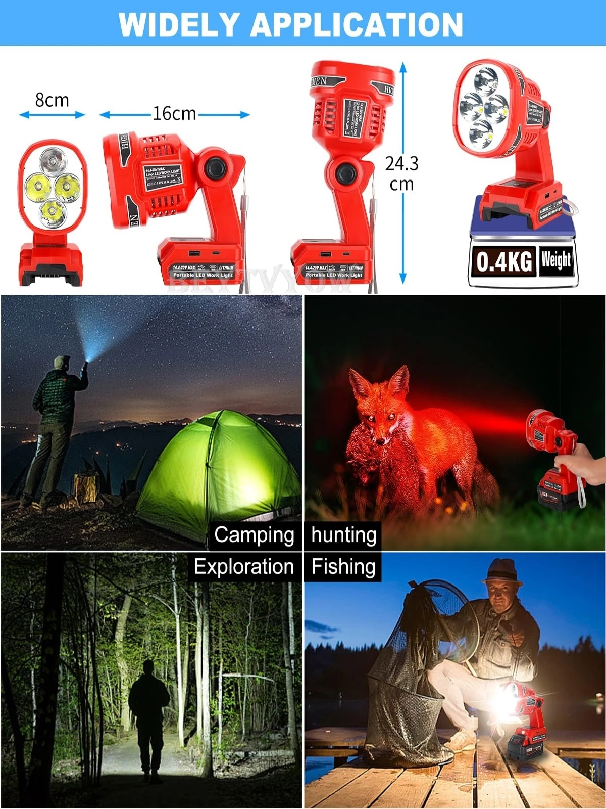 Portable Cordless LED Work Light for Milwaukee M18 18V Battery Portable LED Flas