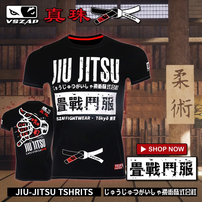 Sports apparel mens t shirt Vszap Jiu-Jitsu Rash Guard Short Sleeve MMA T Shirt Men Women Muay Thai Shirt BJJ Kickboxing Jersey Sanda Fight Boxing Clothing