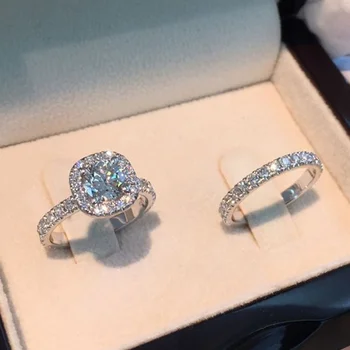 Silver Princess Zircon Ring Set – Women’s Wedding & Engagement Jewelry