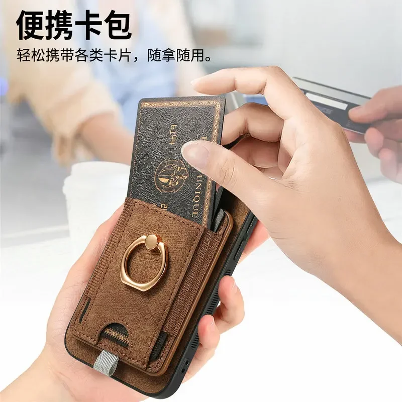 Premium Magnetic Leather Detachable Card Wallet Case - Elegant Protective Back Cover