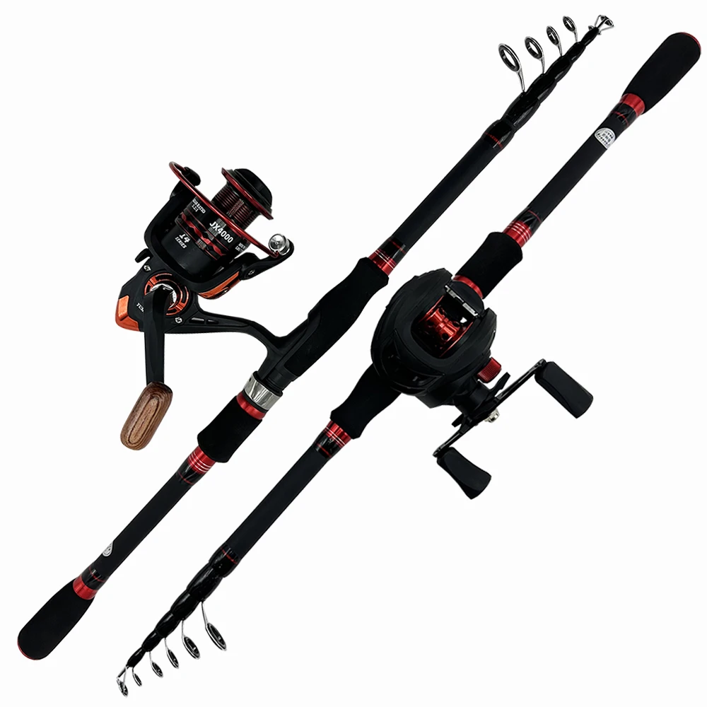 스피닝 낚싯대 및 릴 콤보 1.8-2.4M 텔레스코픽 캐스팅 루어 로드, 5.2:1/7 2:1 낚시 릴, 최대 드래그 8kg 낚시 키트