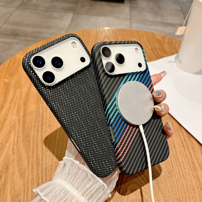 Luxuriöse matte Carbonfaser-Textur für Magsafe Magnetische Hülle für iPhone 17 16 15 14 Plus 13 12 11 Pro Max Stoßfeste Rückabdeckung