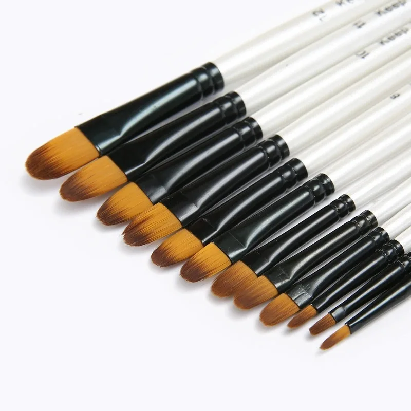 12pcs Artist Brushes with Nylon Tips - Wood Handle Professional Paintbrush Set for Acrylic, Watercolor, Gouache Painting 4