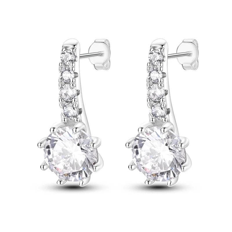 

Unique 925 Sterling Silver Classic White Pav É Main Stone Earrings For Women's Exquisite Proposal Jewelry Accessories