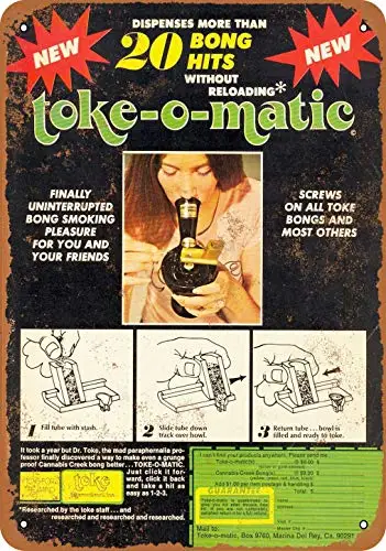 

Tin Sign 8x12 Inch 1977 Toke-O-Matic Bong Filler Vintage Look Metal Sign