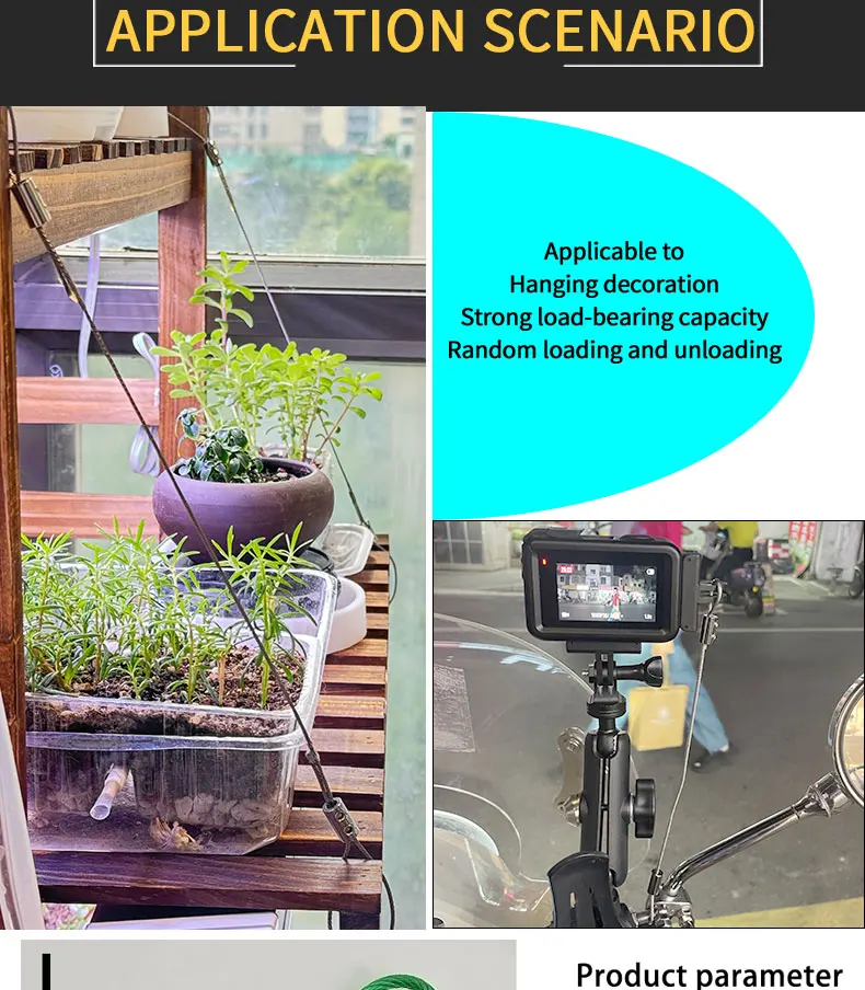 Verstellbares 2 mm 3 mm mehrfarbiges PVC-Edelstahl-Drahtseil-Kabelbefestigungsset zum Aufhängen von Bildern, Bonsai-Schaukeln, Kameras – Detail 8