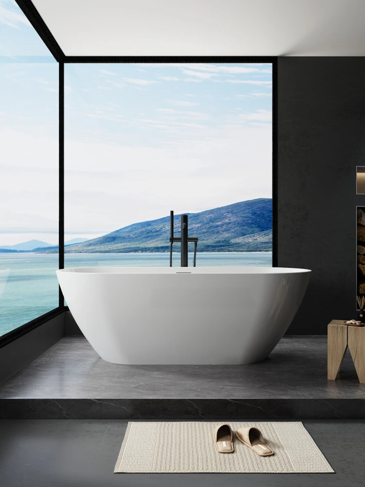 63" Shiny White Acrylic Freestanding Soaking Bathtub with Chrome Overflow and Drain, cUPC Certified-63*28.8 22A09-63
