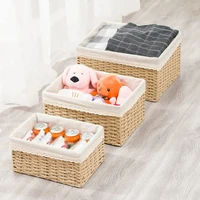 Woven Storage Baskets with Lid Handmade Rattan Box Desktop Sundries Organizer Food Snack Picnic Basket Wicker Baskets 4