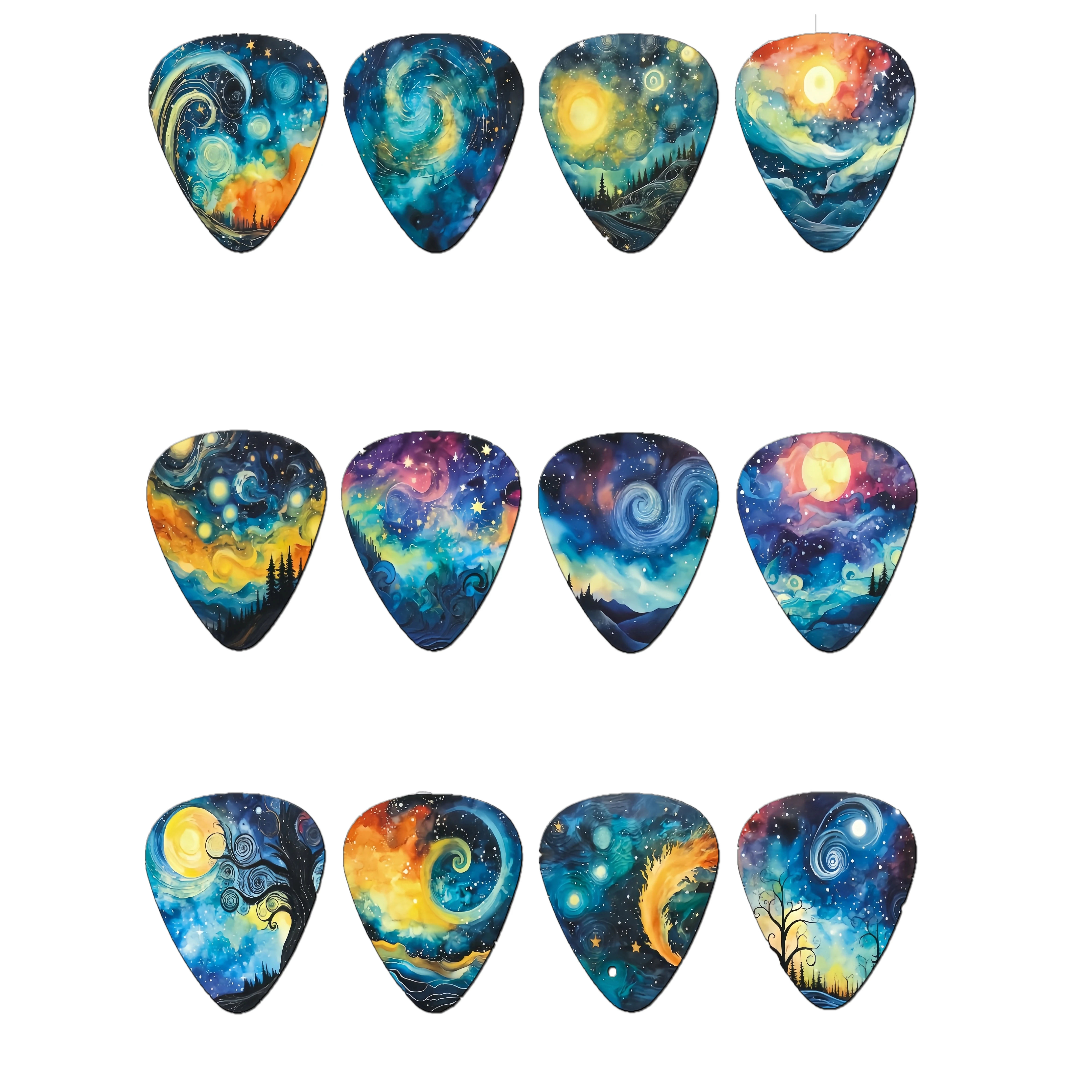 12-Piece Guitar Pick Set Unique Pattern Double-Sided Printing Acoustic