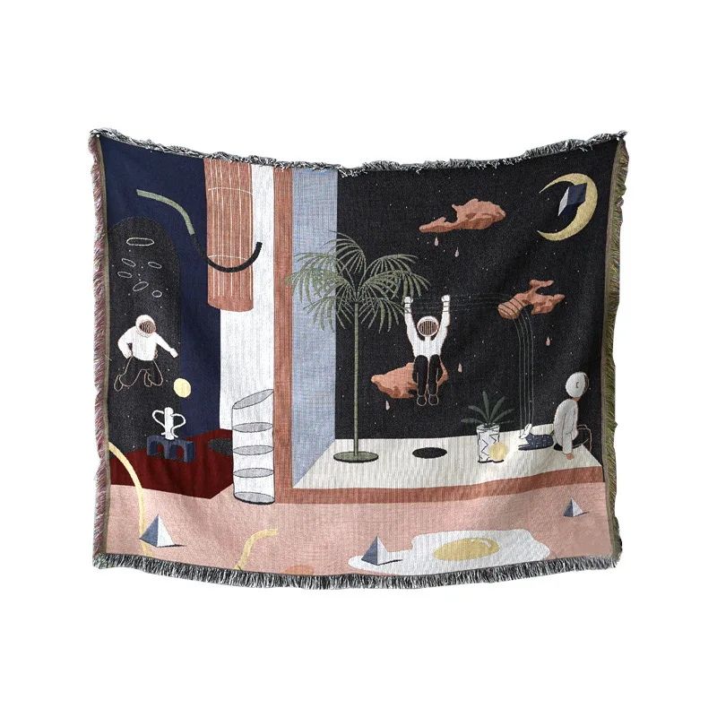 New Sofa Towel Colorful Fantasy Space Jacquard Cartoon Tapestry Wall Hanging Woven Throw Blanket for Benches or Floors 5