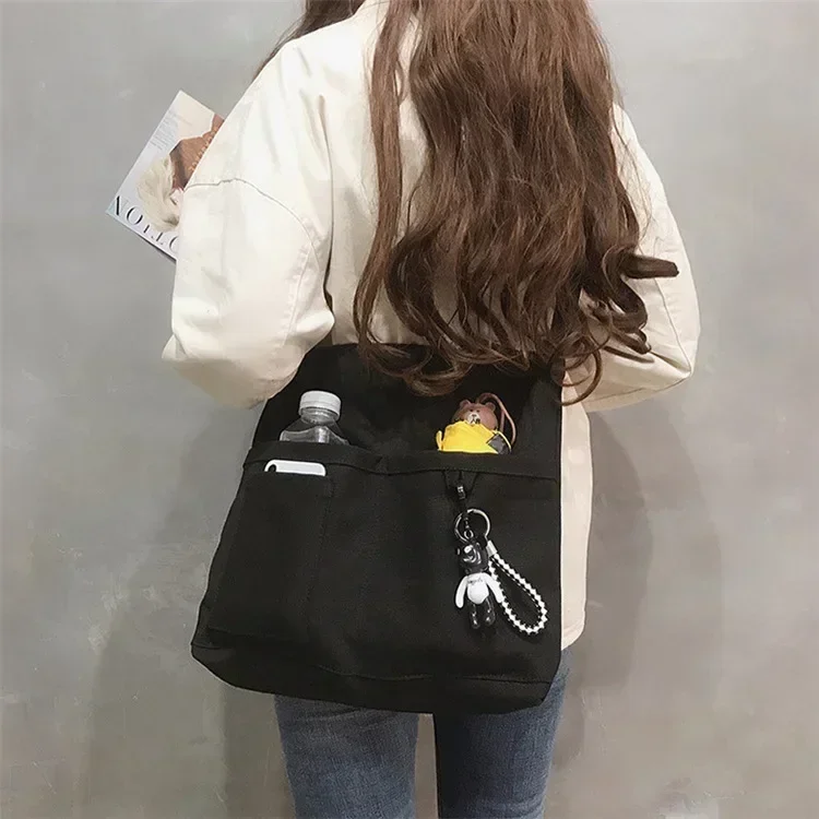 

Korea Casual Canvas Women Handbag Designer Shoulder Crossbody Bags Female Large Capacity Tote Shopper Bag Solid Color School Bag