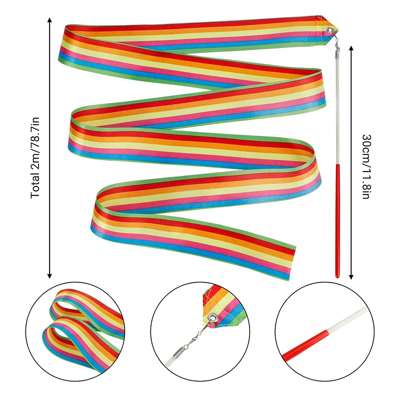 12Pcs Rhythmic Dance Ribbons Gymnastics Ribbon Dancing Streamers Baton Twirling for Artistic Dancing Gymnastics Kids Talent Show