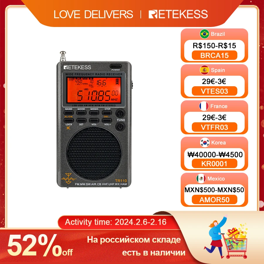 Retekess Tr110 Radio Ricevitore Fm Radio Portatile Ssb A Onde Corte Am Fm All Waves Full Band Cb Air Band Ham Radio Sw Mw Lsb Vhf Uhf