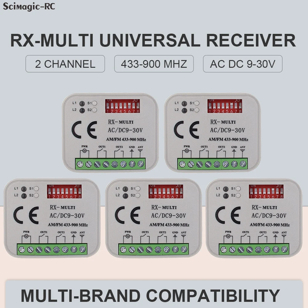 

SMG-662 RX MUTI 433-868mhz Universal Garage Door Remote Control Receiver Switch 2CH AC/DC 9-30V Command 433 Gate Barrier Opener